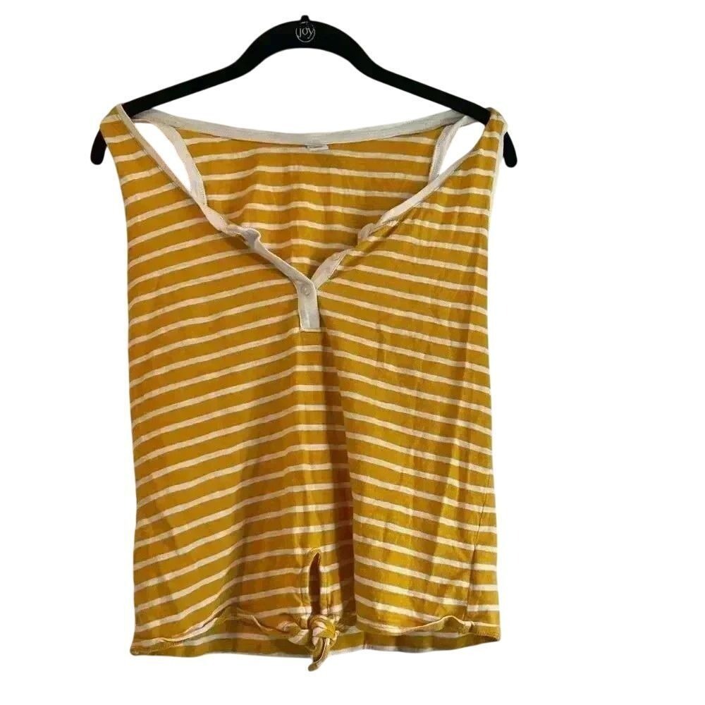 Old Navy Mustard Yellow Striped Sleeveless Top with Front Tie Detail XS B34